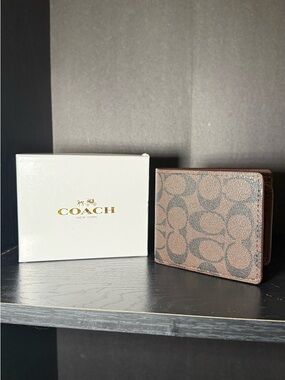 Coach Men’s Brown Signature Canvas Bifold Card Wallet